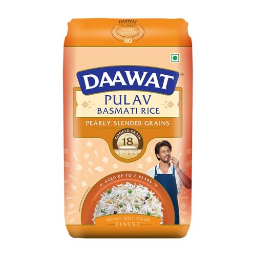 Daawat Pulav Basmati Rice | Naturally Aged Long & Slender Grains | Fluffy Non-Sticky Texture | Perfect for Pulav & Everyday Meals, 1 kg (2.2 lb)