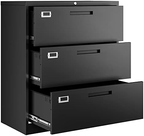 Lateral 3 Drawer File Cabinets with Lock, Metal Filing Storage Vertical Cabinets