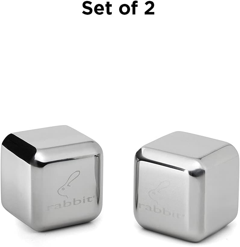 Rabbit Jumbo Chilling Stones - Premium Stainless Steel Whiskey Rocks for Chilling Fine Spirits and Beverages, Reusable Drink Cooling Stones with Storage Case | Large Reusable Stainless Steel Chillers for Whiskey, Bourbon, Scotch, Cocktails & Wine, Home B…