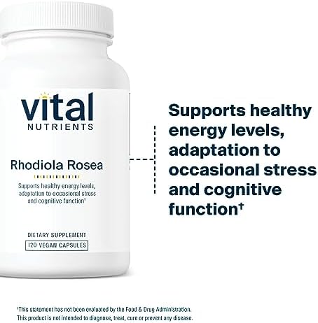 Vital Nutrients Rhodiola Rosea - Rhodiola Supplement for Healthy Energy, Memory, and Stress Support - Gluten, Dairy, Soy Free - Non-GMO - 60 Capsules