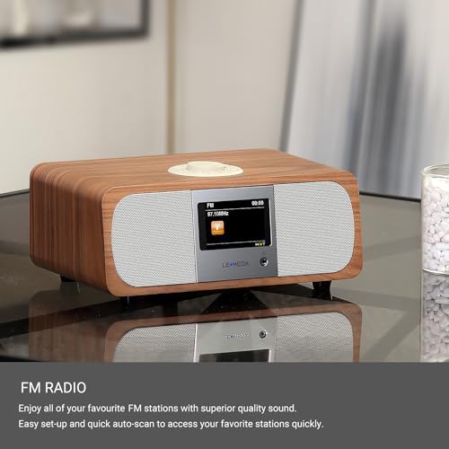 LEMEGA M3+ Internet Radio, Podcasts,Spotify, Bluetooth, FM Stereo, Walnut | Full colour display, 40 presets, remote control, acoustic wooden cabinet, headphone jack, USB, AUX-in, dual alarms clock
