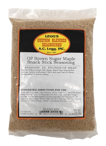 A.C. Legg Custom Blended Seasonings - Brown Sugar Maple Snack Stick Seasoning for up to 10 pounds of meat - 7.8 ounce includes cure pack