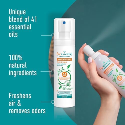 "Puressentiel Purifying Air Freshener Spray - Room Spray with 41 Essential Oils - Eliminate Odors without Synthetic Chemicals - Multi-Use - 6.75 oz"