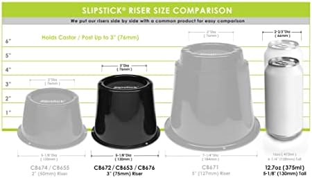 Slipstick CB672 Premium 3 Inch Bed Risers/Furniture Raisers with Steel Reinforced Caster Wheel Holder Top, Lifts Height 3" (4 Pack) Supports 2