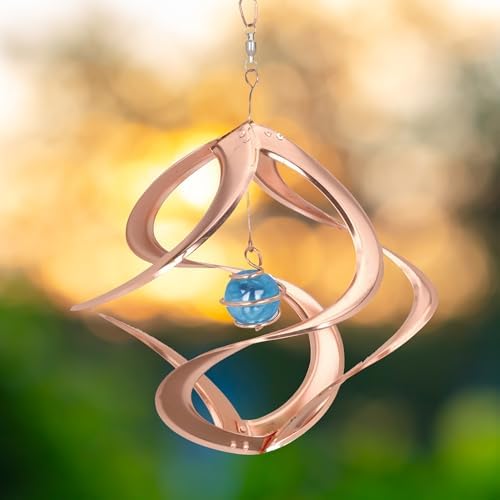 Red Carpet Studios The Original Cosmix Helix Wind Spinner Indoor/Outdoor Hanging Art, 11" Tall, Copper with Blue Planet