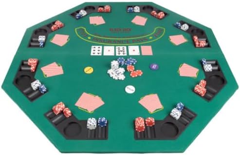 Folding Poker Table Top – 48-Inch Solid Wood Topper – Space for 8 Players – Blackjack Table with Built-in Cupholders and Chip Trays by