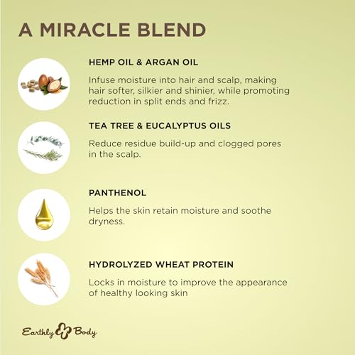 Earthly Body Miracle Oil Tea Tree Conditioner, 16 oz. - Detangles, Tames Frizz & Nourishes Roots - Tea Tree, Hemp Seed