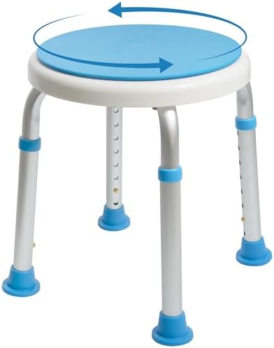 Vaunn Medical Tool-Free Assembly Adjustable Swivel Shower Stool Seat Bench with Anti-Slip Rubber Tips for Safety and Stability