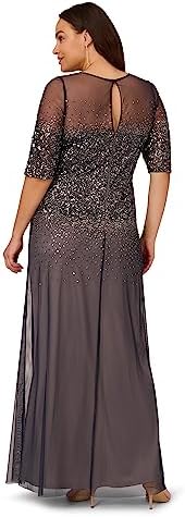 Adrianna Papell Women's Plus-Size Beaded Illusion Gown