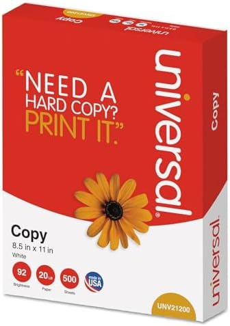 Universal 21200 Copy Paper, 92 Brightness, 20lb, 8-1/2 x 11, White (Case of 5000 Sheets)