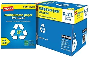 Staples 100% Recycled Printer Paper Bright White Copy/Fax/Laser/Inkjet, 500 Sheets