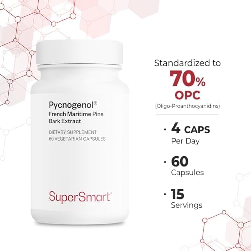 Supersmart - Pycnogenol 200mg per Day (Patented & Highly Bioavailable) - French Maritime Pine Bark Extract | Non-GMO & Gluten Free - 60 Vegetarian