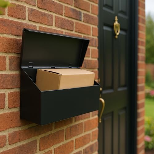 NACH Black Envelope Wall Mount Mailbox, Rust Resistant Metal Mailbox, Black Mailbox Wall Mount, Mailboxes for Outside Wall Mount, Outdoor Mailboxes, Wall Mailbox, 14.1 x 3.5 x 6 Inches, MB-6915BLK