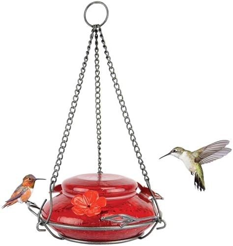 Nature's Way Bird Products MHF4 Hand Blown Garden Top Fill Hummingbird Feeder, 16 oz Capacity, Red