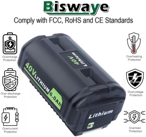 Biswaye 40V 6Ah Lithium Battery Replacement for Ryobi 40V Battery OP4040 OP40601 OP4026 OP40261 OP40401 OP40501 OP4015 OP40602 OP40404 OP40603