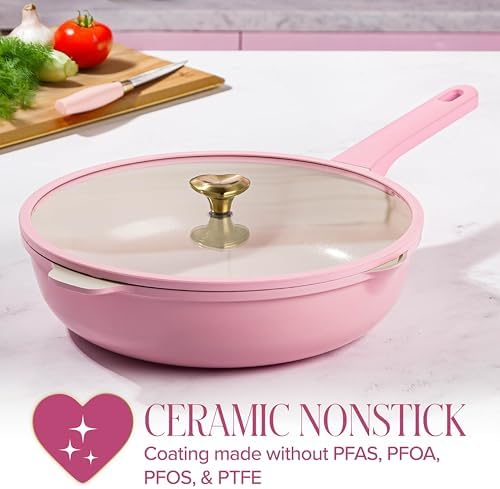 Paris Hilton Cast Aluminum Dutch Oven with Lid, Ceramic Nonstick Coating Made Without PFAS, PFOA, PFOS & PTFE, Heart Knob, 4.3-Quart, Pink