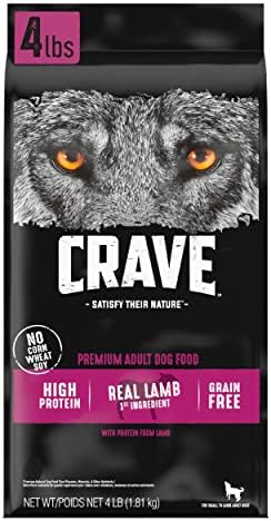 CRAVE Grain Free High Protein Natural Adult Dry Dog Food, Lamb, 4 lb | 34% protein, real animal protein, no by-product meal, no corn, wheat, soy, no artificial flavors, energy support