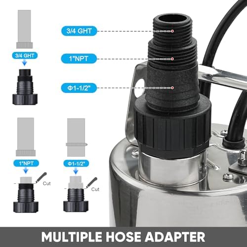 Sump Pump, 1/3 HP 1850GPH Automatic Submersible Utility Water Pump, Portable Electric Low Level Drain Water Removal Pump with Sensor Switch for Swimming Pool Basement Garden Pond Draining