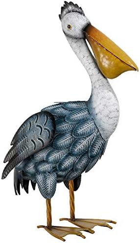 TERESA'S COLLECTIONS Pelican Statues Outdoor Decor, 16.5" Coastal Ocean Bird Garden Statues & Sculptures, Metal Yard Art Lawn Ornaments for Patio