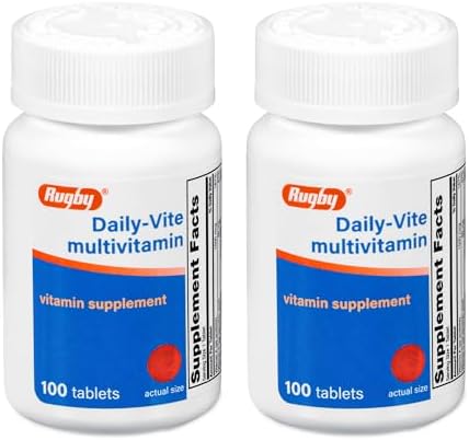 Rugby Daily-Vite Multivitamin for Adults, 100 Tablets (2-Pack) | Gluten-Free Dietary Supplement with Vitamin A, C, D and Thiamin