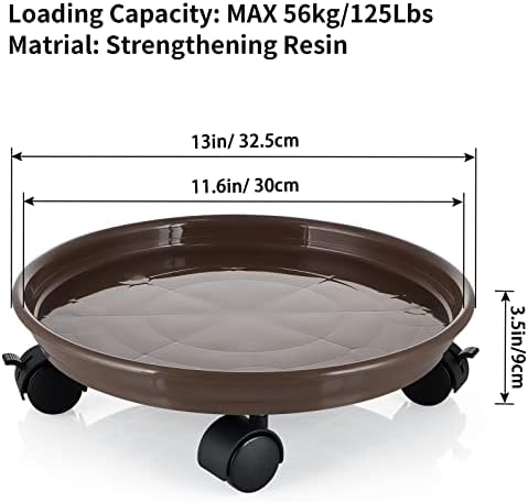 Skelang 13" Plant Caddy, Movable Plant Stand Pot Saucer, Plant Pallet Tray Trolley with Casters, Plant Dolly for Garden Planter, Deck Potted Plant