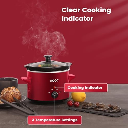 KOOC Small Slow Cooker, 2-Quart, Free Liners Included for Easy Clean-up, Upgraded Ceramic pot, Adjustable Temp, Nutrient Loss Reduction