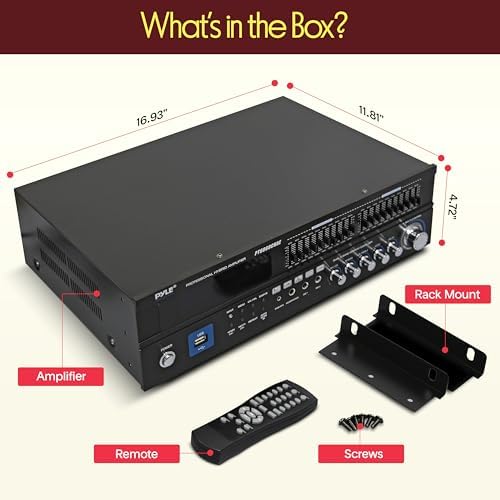 Pyle Bluetooth Hybrid Home Amplifier - 6-Channel 2000W Rack Mount Power Amplifier Receiver w/ Radio - Dual 10 Band EQ, Karaoke Microphone x2, USB, RCA