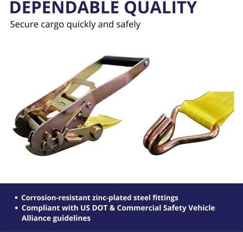 Ratchet Tie Down Straps, 2 in x 15 ft, 5,000 lb Breaking Strength, J-Hook, 6-Pack