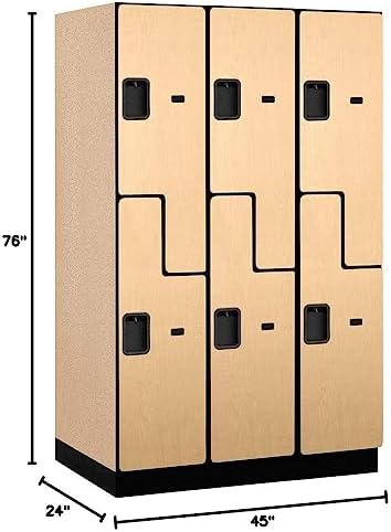 Salsbury Industries 2-Tier S-Style Extra Wide Designer Wood Locker with Three Wide Storage Units, 6-Feet High by 24-Inch Deep, Maple