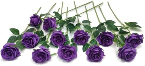 12 PCS Artificial Flowers Roses Silk Flowers Fake Long Stem Artificial Roses for Home Wedding Decorations (Yellow)