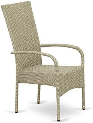 East West Furniture OSLC103A Oslo Outdoor Wicker Dining Arm Chairs with Cushion, Set of 2, Natural Linen