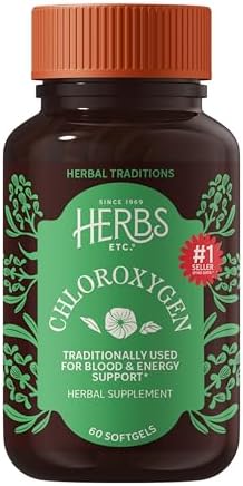 Herbs Etc. ChlorOxygen Chlorophyll Concentrate Softgels - High-Potency Chlorophyll for Detoxification Support - Deodorizing - Skin, Gut & Energy Support - 60 Count (60 Servings)