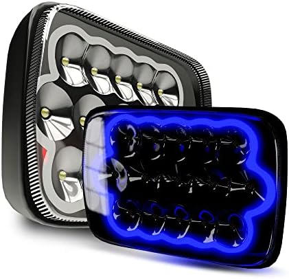 ROLINGER 2PCS Plug&Play Sealed Beam LED Light 7x6 5x7 with Blue Halo Ring | H6054 Auto Lights Off Road Compatible with Wrangler YJ XJ Cherokee E250