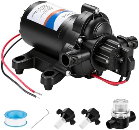 YOUNGTREE RV Water Pressure Diaphragm Pump 110V 4.0GPM 50PSI On Demand Fresh Water Transfer Pump 110Volt AC with Garden Hose Adapters for Irrigation Home Pool Draining Sprinkler
