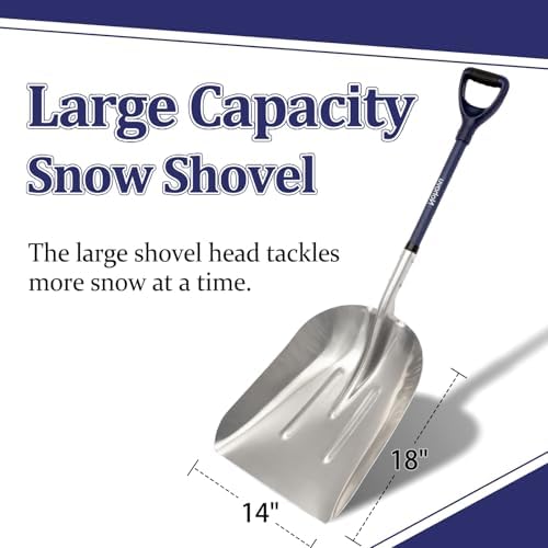 Nohovu Aluminum Snow Shovel - Large Capacity Driveway Snow Removal Tool, Fiberglass D-Handle, 45 Inch Blade