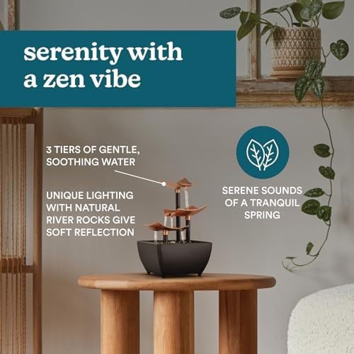 Homedics Tabletop Water Fountain, Home Décor Soothing Sound Machine | Automatic Pump, Deep Basin & Natural River Rocks. Indoor Zen Relaxation for Office, Living Room, or Bedroom, 8.25” Tall