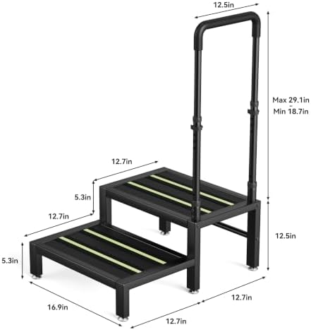 2 Step Stool with Handle, Heavy Duty Step Stool for Adults & Elderly with Non-Slip Platform, Bed Step Stool for High Beds and Home Use