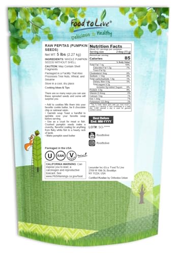Food to Live - Raw Pepitas, 8 Ounces, Pumpkin Seed Kernels, Unsalted, No Shell, Vegan, Kosher, Keto, Bulk. Wholesome Snack. High in Protein, Essential Fatty Acids.