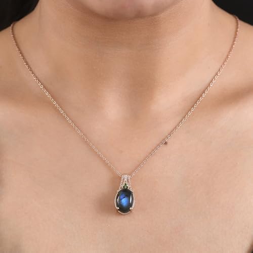 Labradorite Multi 5.60 ctw Pendant Steel Necklace 20"