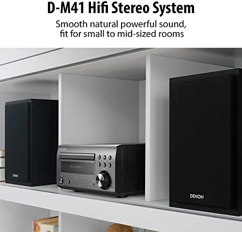 Denon D-M41 Home Theater Mini Amplifier and Bookshelf Speaker Pair | Compact HiFi CD Stereo System with Speakers, FM/AM Tuner, Wireless Bluetooth Amp