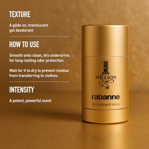 Rabanne 1 Million Deodorant Stick for Men - Luxury Fragrance Solid Deodorant with Fresh Leather, Warm Spice & Sensual Musk