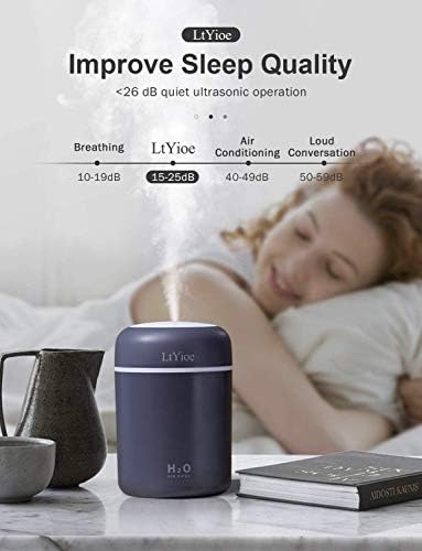 LtYioe Colorful Cool Mini Humidifier, USB Personal Desktop Humidifier for Car, Office Room, Bedroom, etc. Auto Shut-Off, 2 Mist Modes