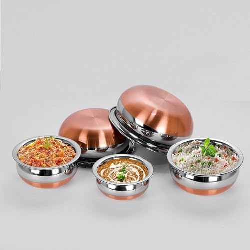 ROYAL SAPPHIRE Stainless Steel Copper Bottom Handi Pot 6 Piece Set With lids and Free Serving Spoon
