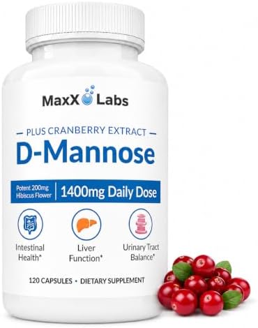 D-Mannose Capsules, 1400 Mg with Cranberry & Hibiscus Flower, 120 Ct | Fast Acting Formula, Supports Bladder & Urinary Tract Health - Extra Strength 60 Servings