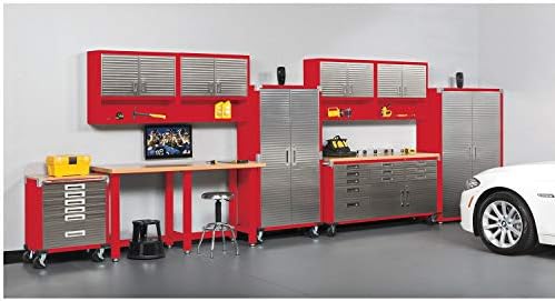 Seville Classics UltraHD Heavy Duty Rolling Cabinet Workbench Table w/Solid Wood Top, Workstation for Garage, Warehouse, Office, Workshop, 77" W x 20" D x 37.5" H, Graphite, 11-Drawer