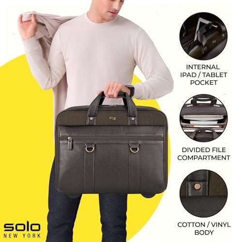 Solo New York Rolling Case with Wheels - Roller Laptop Bag for Travel, Wheeled Briefcase for Women & Men- MacDougal, Espresso