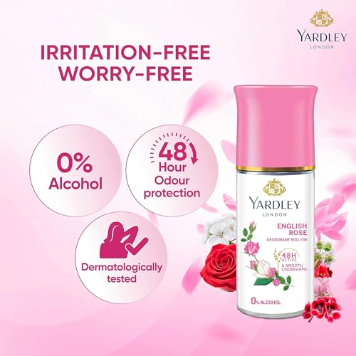 Yardley London English Rose Anti-Perspirant Deodorant Roll-On | 48-Hour Active | Alcohol-Free | 1.7oz (50ml)