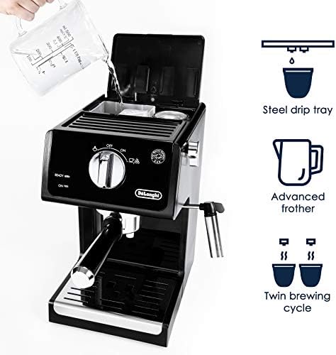 De'Longhi 15-Bar Pump Espresso Machine with Milk Frother & Temperature Control - Compact Home Barista Coffee Maker for Espresso, Latte, Cappuccino & Iced Coffee, Easy to Clean Design