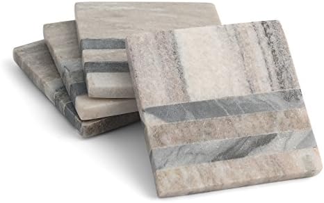 Thirstystone 4 Pack Natural Marble Square Coasters with Protective Cork Backing, Elegant, Luxourious, Easily Wipes Clean