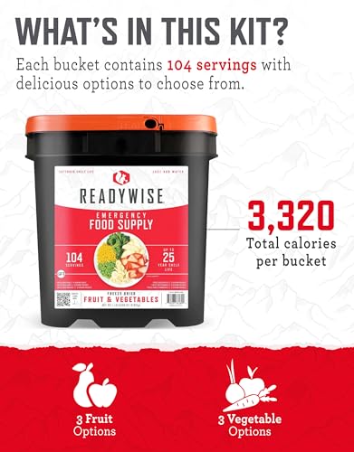 ReadyWise Emergency Food Supply - 132 Servings, Survival Bucket, Dehydrated & Freeze Dried Protein Meals, Camping Essentials, Ready to Eat Disaster Prepping Supplies,up to 25 Year Shelf Life